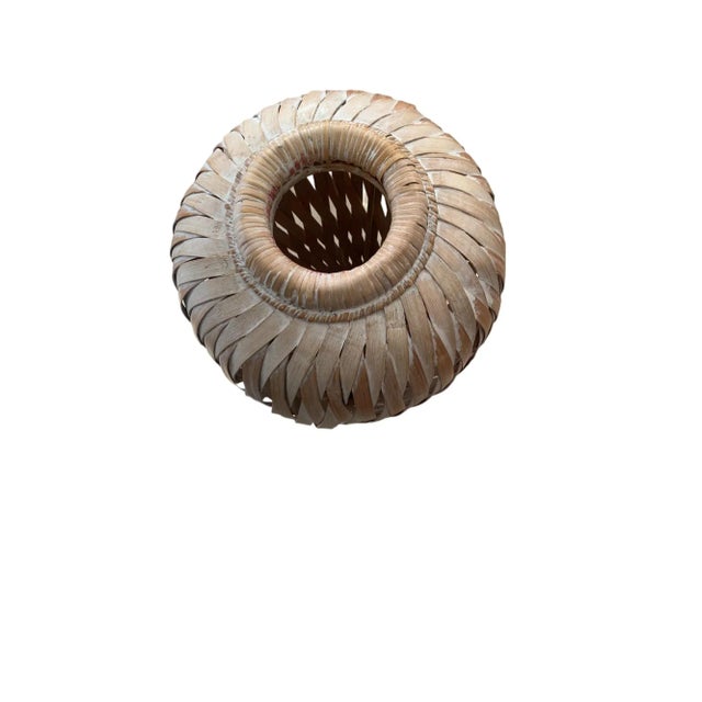 Boho Chic Vintage Boho Chic White Washed Slatted Bamboo Floor Vase For Sale - Image 3 of 4