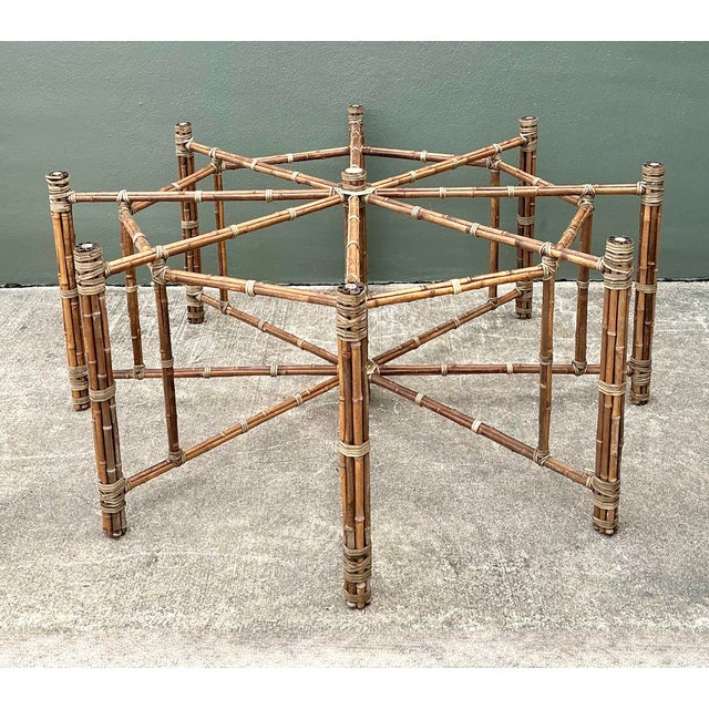 Mid-Century Modern Vintage Bundled Rattan Dining Table Pedestal After McGuire For Sale - Image 3 of 12