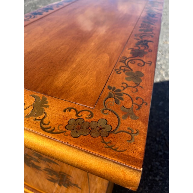 Gemstone Vintage Hand-Painted Chinoiserie Serpentine Three-Drawer Chest For Sale - Image 7 of 17