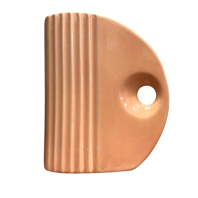 Art Deco Vintage Art Deco Revival Peach Ceramic Sculptural Vase For Sale - Image 3 of 6
