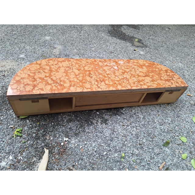 Mid-Century Modern Wall-Mounted Console Table in Light Wood with Drawer and Red Verona Marble Top, 1940s For Sale - Image 3 of 7