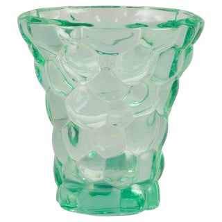 Art Deco Vase in Green Art Glass by Pierre Gire, 1940s For Sale