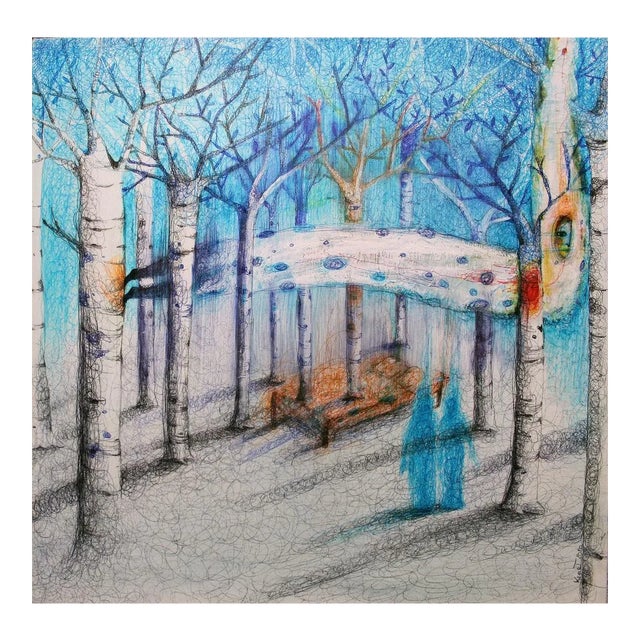 Keziat, the Bedroom, Original Mixed Media Drawing, 2020 For Sale