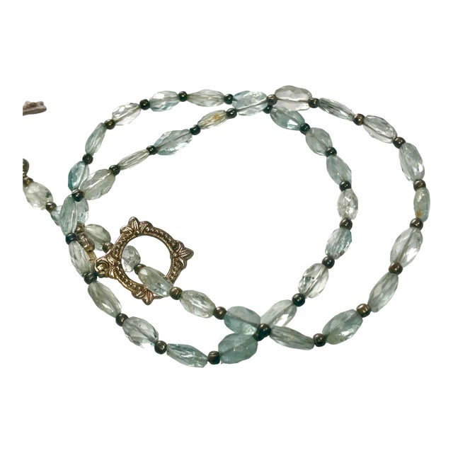 Gemstone Necklace Aquamarine Sterling Silver Necklace 17”. Art Deco Toggle Clasp. For Sale