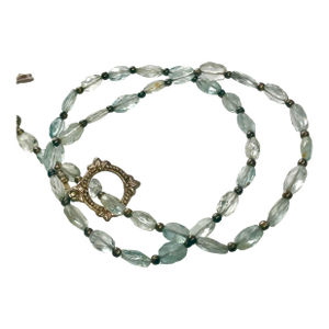 Gemstone Necklace Aquamarine Sterling Silver Necklace 17”. Art Deco Toggle Clasp.