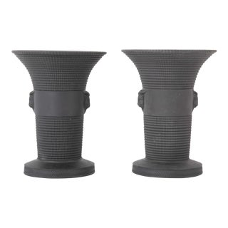 Mid 20th Century Wedgwood Black Basalt Vases - a Pair