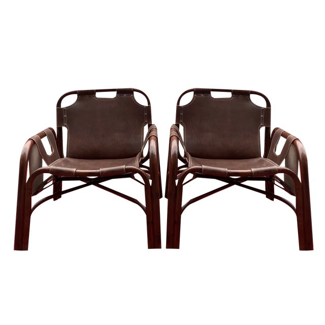 Set of Leather & Bamboo Chairs by Tito Agnoli, 1960s For Sale
