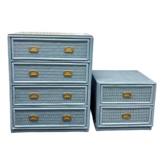 Coastal Chic Rattan Wicker Dresser & Nightstand Set For Sale