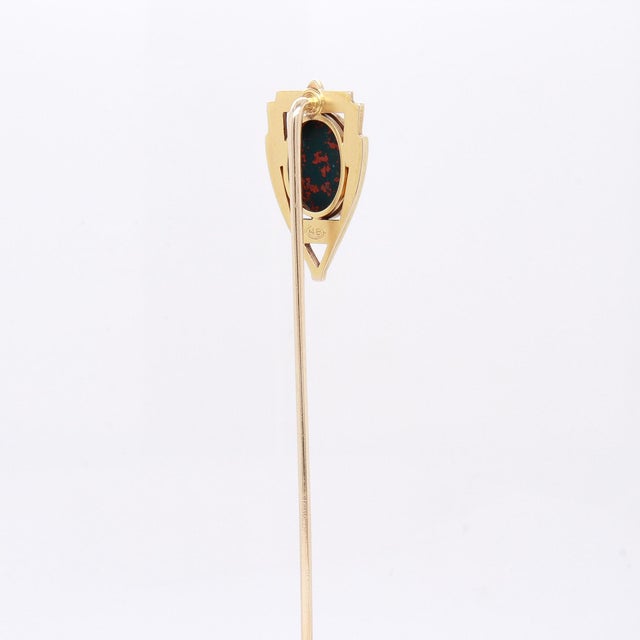 Antique Signed Brassler & Co. Art Deco 14k Gold & Bloodstone Cabochon Stickpin For Sale - Image 9 of 15