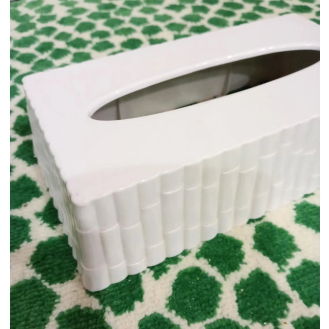 Hollywood Regency Vintage White Plastic Faux Bamboo Tissue Box Cover Holder For Sale - Image 3 of 4