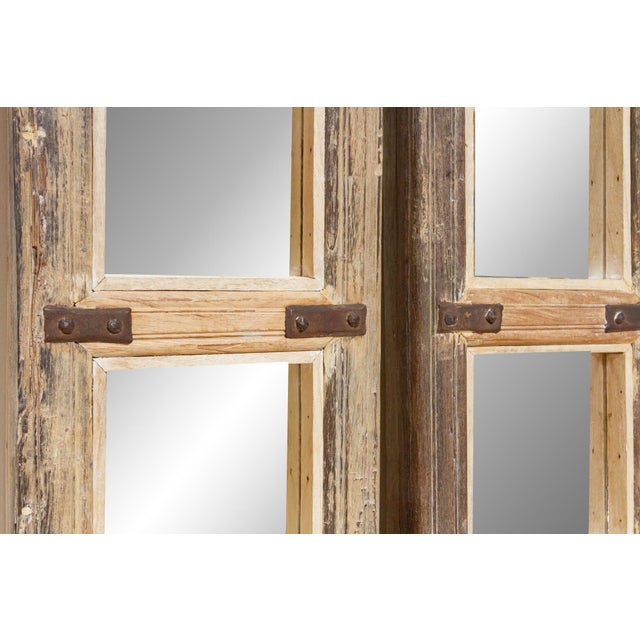 Wood Pair of Antique Farmhouse Teak Door Mirrors For Sale - Image 7 of 10