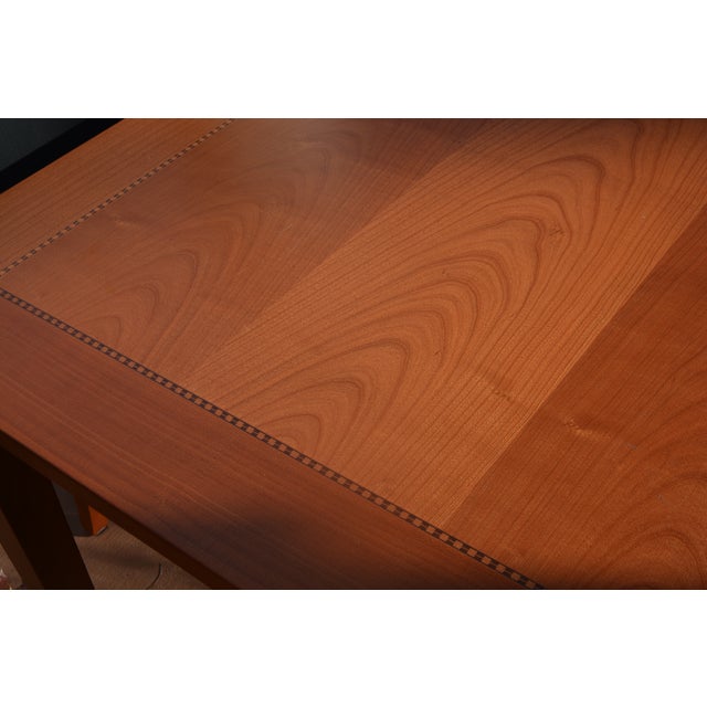 Wood Vintage Mid Century Calligaris Italy Wooden Dining Table W/ Inlay & 6 Black Canvas Chairs Set For Sale - Image 7 of 17