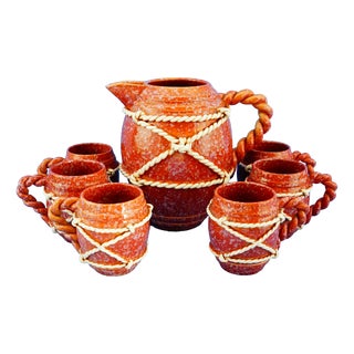 Vintage Ceramic Service with Jug and Glasses by La Colonnata Sesto Fiorentino, 1920s, Set of 7 For Sale