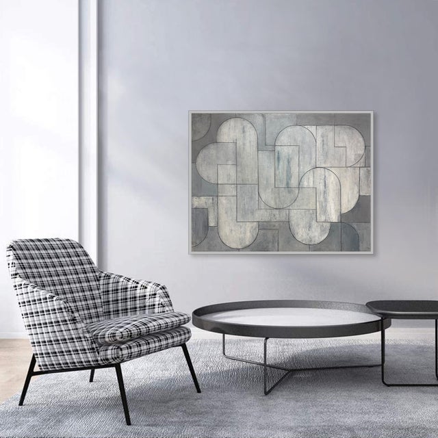Paint Contemporary Geometric Abstract Oil and Cold Wax Painting Silver–Pewter Tones by Stephen Cimini For Sale - Image 7 of 7