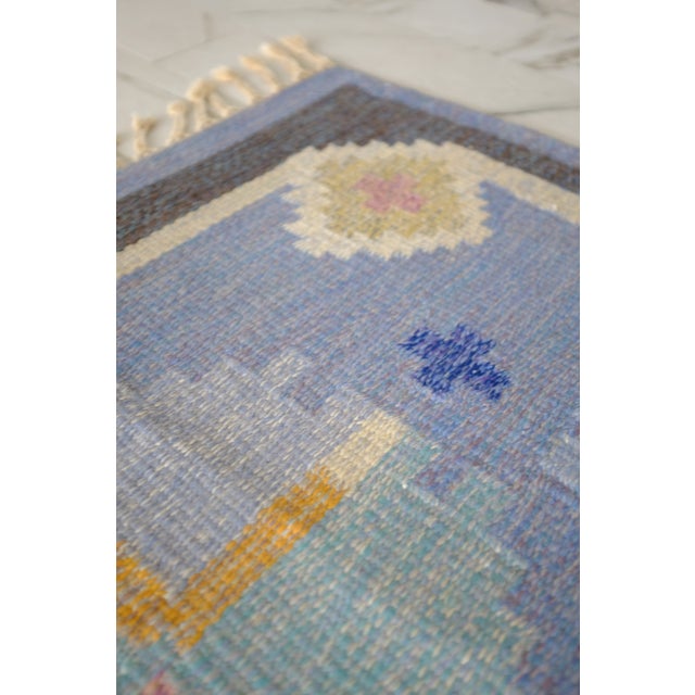 Blue Vintage Blue Rug in a Design Called 'Carnation" by Ingegerd Silow, Sweden For Sale - Image 8 of 10