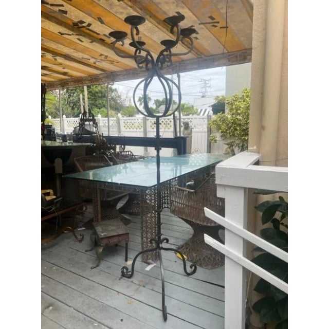 1960s French Iron 6 Brass Tall Candle Holder For Sale - Image 4 of 5