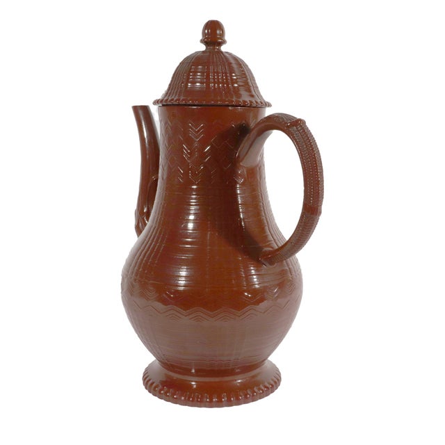 Ceramic Staffordshire Redware Engine-Turned Large Coffee Pot, Signed Myatt For Sale - Image 7 of 14