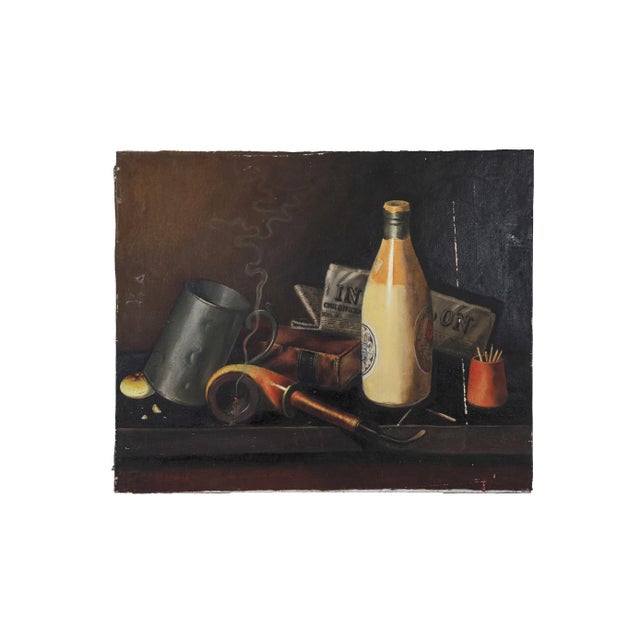 "Pipe, Stein, Bottle, and Matches" Still Life Painting For Sale
