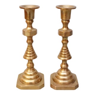 Brass Beehive Candlestick Holders, a Pair For Sale