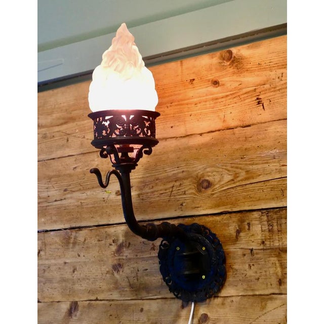 Large and Heavy Gothic Iron Castle Wall Light For Sale - Image 5 of 8