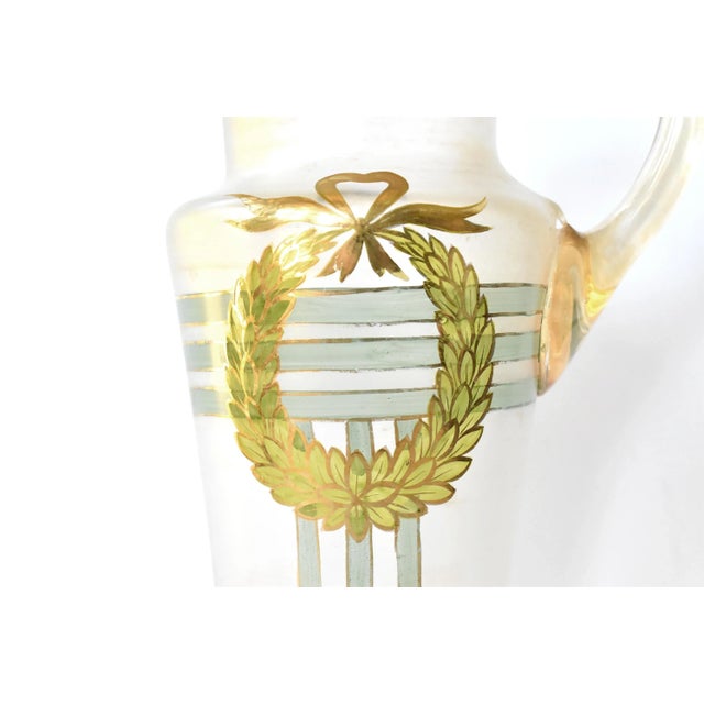 Antique Hand-Painted Neoclassical Wreath Pitcher and Glasses - Set of 3 For Sale - Image 4 of 9