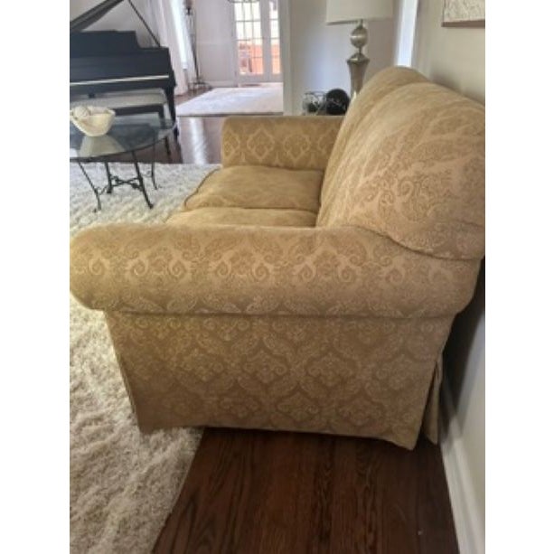 Traditional Sherrill Traditional Rolled-Arm Damask Loveseat For Sale - Image 3 of 8