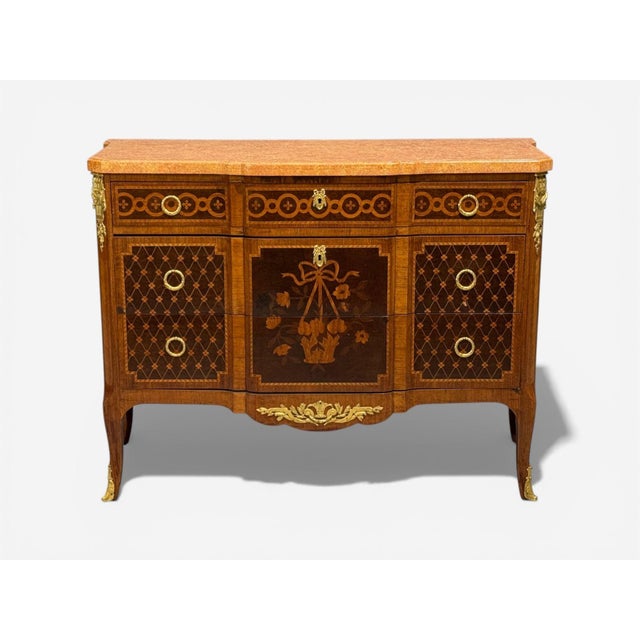 Louis XVI, Commode or Chest of Drawers, Bronze, Parquetry, Faux Marble, France, 20th c. A Louis XVI style cabinet designed...
