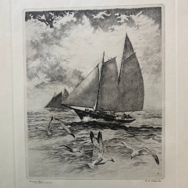 Etching by RH Palenske depicting the first America’s Cup win in 1851 Paper full sheet 12”x16 inches Image 8”x10”