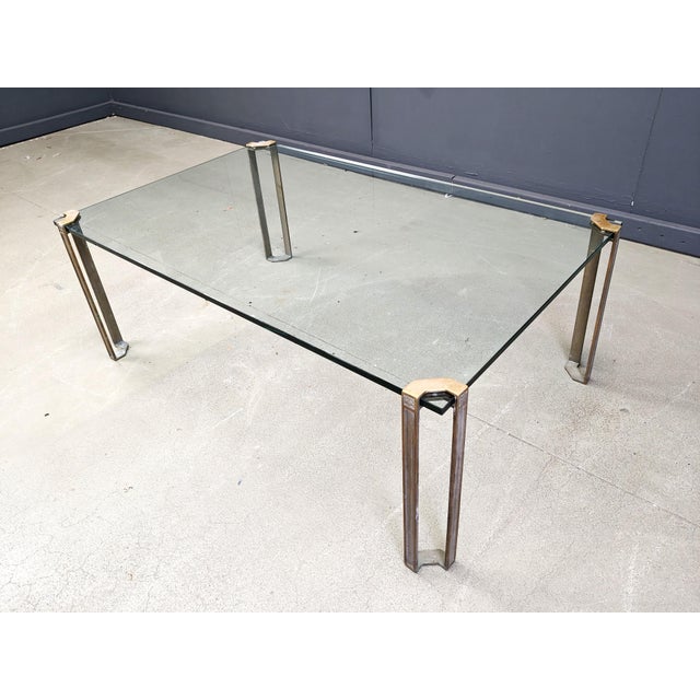 Brown Rectangular Glass and Cast Brass T24 Pioneer Coffee Table by Peter Ghyczy, 1970s For Sale - Image 8 of 13