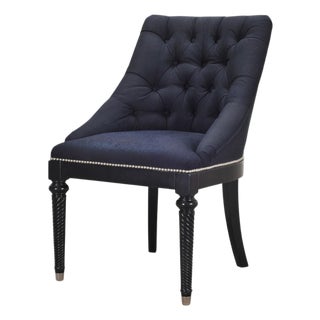 Ralph Lauren Regency Style Tufted Navy Blue Mayfield Chair For Sale