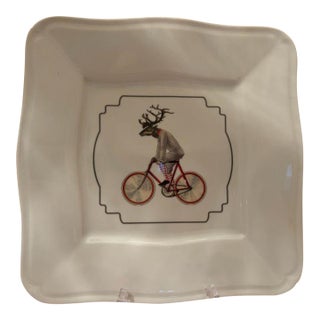 Reindeer on Bicycle Porcelain Platter For Sale