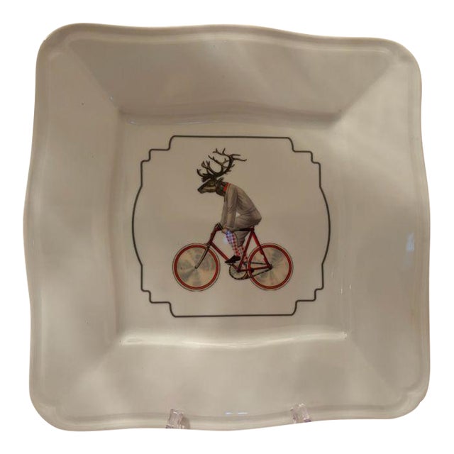 Reindeer on Bicycle Porcelain Platter For Sale