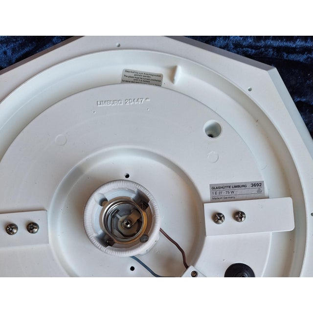 Metal Vintage Flat Ceiling Lamp with White Metal Base and Opaque White Glass Shade from Glashütte Limburg, 1980s For Sale - Image 7 of 8