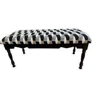 Mid Century Geometric Kravet Azumi Donino Black and Cream Bench For Sale