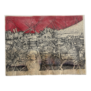 1990’s Ruth Esserman Abstract Landscape Mixed Media on Paper, Red & Black