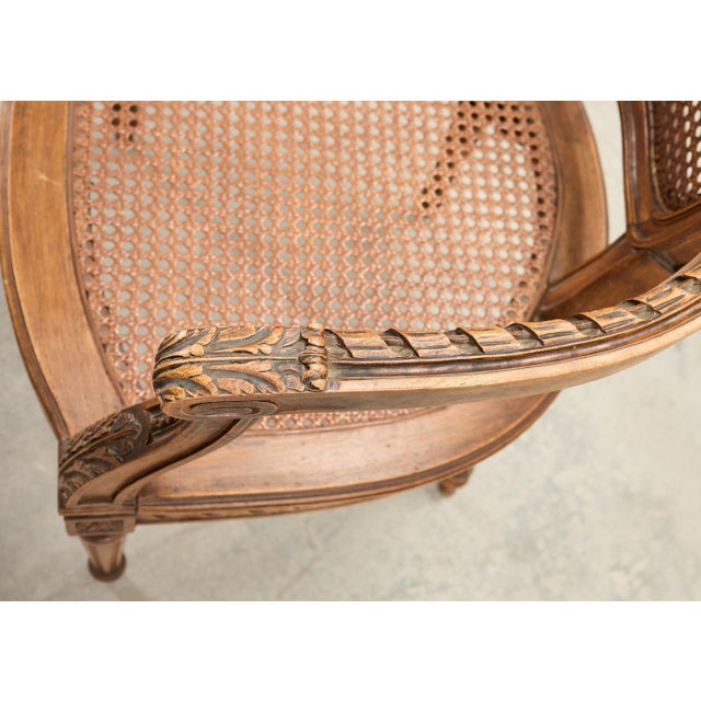 French Louis XVI Style Carved Walnut Cane Fauteuil Armchair For Sale - Image 12 of 18