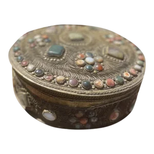 1930s Vintage Agate Inlaid Moorish Wedding Jewelry Dressing Box