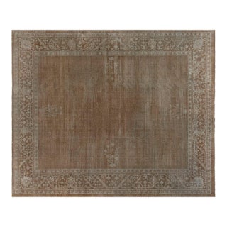 Authentic Indian Amritsar Abstract Handwoven Wool Rug in Brown For Sale
