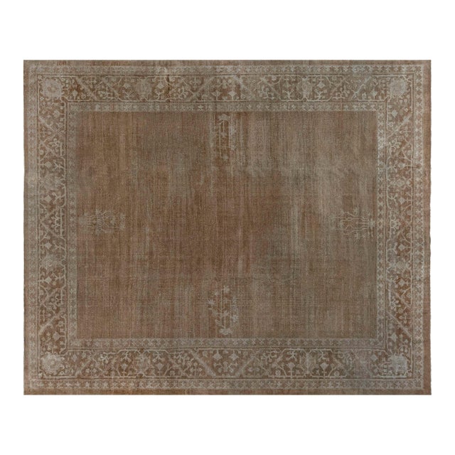 Authentic Indian Amritsar Abstract Handwoven Wool Rug in Brown For Sale