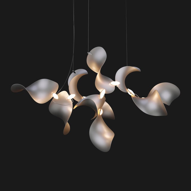 Dune 10 Cluster Chandelier with Silver Anodized Shades by Daniel Becker for Moss Objects For Sale - Image 9 of 11