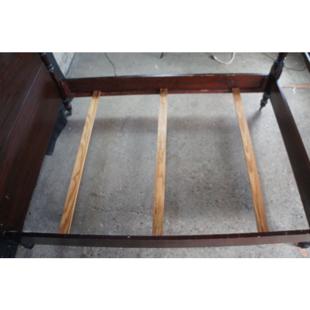 Brown Antique Mahogany Sheraton Style Full Size 4 Post Open Pediment Bed For Sale - Image 8 of 12