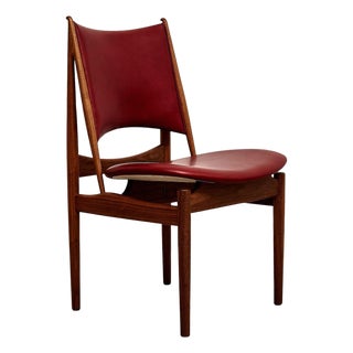 Egyptian Chair in Walnut Wood and Dark Red Leather by Finn Juhl, 2023 For Sale