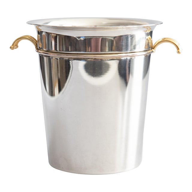 Vintage Art Deco Style French Silver Plate & Brass Champagne Bucket For Sale