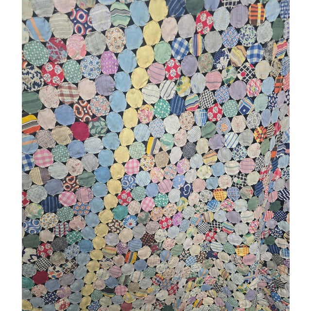 American Antique American Folk Art Dimensional Padded Button Center Yo-Yo Quilt With Geometric Diamond Pattern For Sale - Image 3 of 12