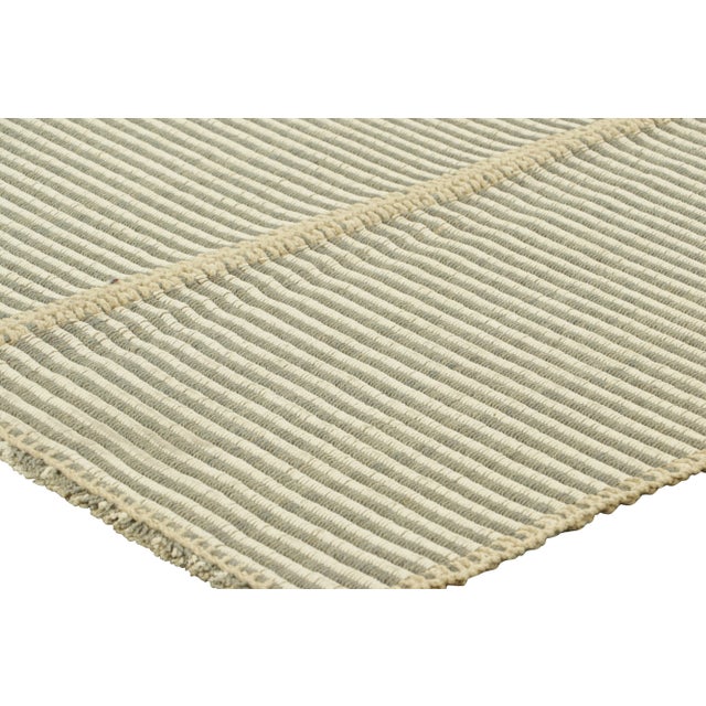 Rug & Kilim’s Contemporary Kilim With Textural Cream White and Black Stripes For Sale In New York - Image 6 of 7