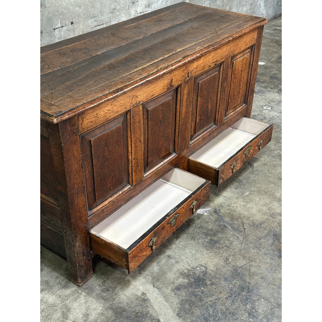 18th C English Oak Mule Chest George III Blanket Chest Paneled 54.5” For Sale - Image 11 of 18