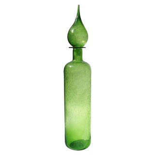 Green Hand-Blown Glass Decanter For Sale