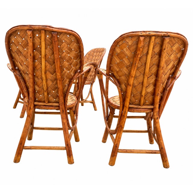Vintage Woven Rattan Garden Set of Round Table and Armchairs, 1950s, Set of 5 For Sale - Image 12 of 15