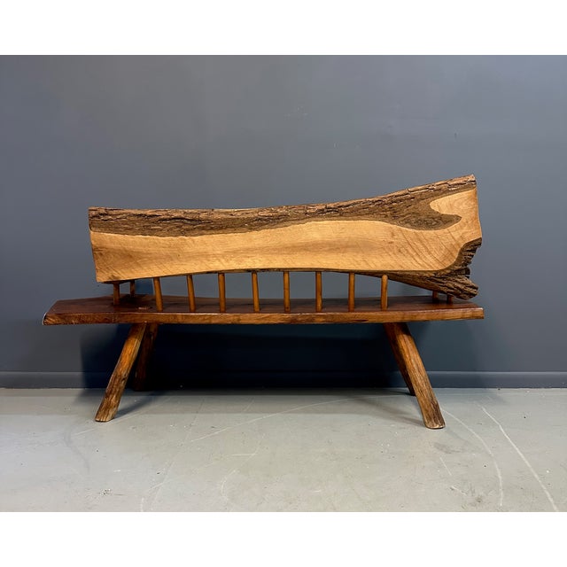 1970s 1970s Outsider Artist Country Solid Slab Bench With Marquetry Barn Scene For Sale - Image 5 of 11