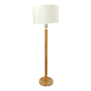 Vintage Mid Century Rattan & Brass Wrapped Column Floor Lamp